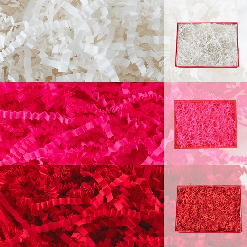 Gloreyan 3 Colors Valentine's Day Crinkle Cut Paper Shred, Pink Red White Raffia Paper Sherd Filler Grass for Gift Wrapping Basket Filling Birthdays Weddings Party Supply（10.6 oz） - Image 1